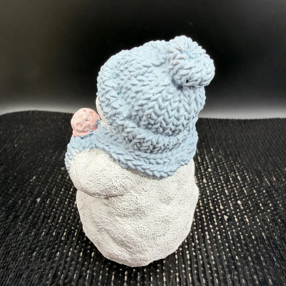 Encore Snow Buddies Snowman Figurine Blue Knit Hat Scarf Pink Mittens Winter